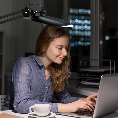 20" LED Desk Lamp with Clamp, 24W CCT Adjustable Dimmable Nail Light for Desk, 120 LEDs Metal Swivel Arm Daylight for for Nail Tech Task Home Office Reading Architect Craft, Black