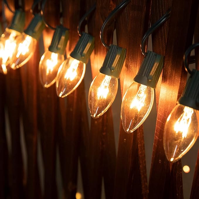 25 Pack C9 Clear Incandescent Bulbs, C9 Christmas Light Bulbs Replacement Light Bulb, 7 Watt Night Light Bulbs C9/E17 Intermediate Base, Candle Light Bulb