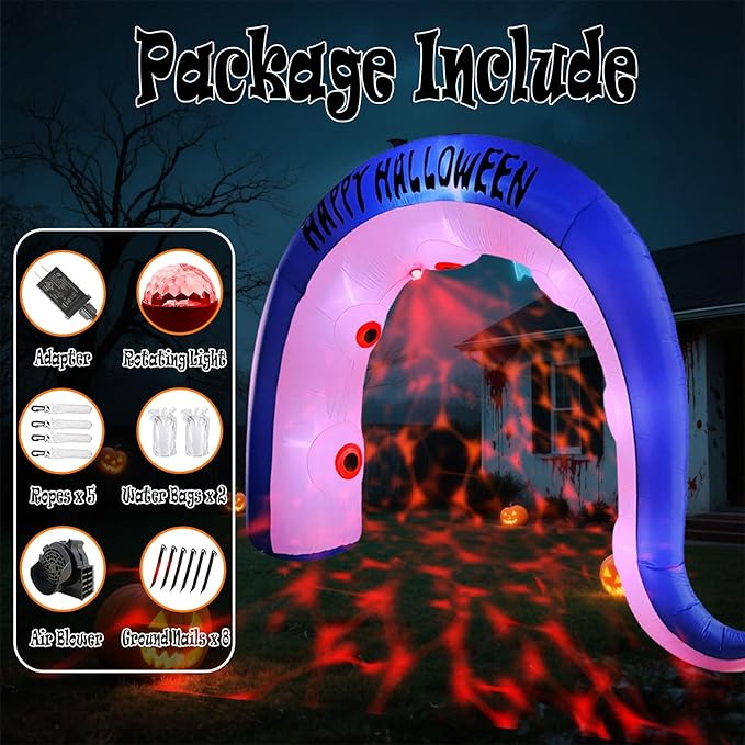 Giant 12FT Long Halloween Inflatables Octopus Arch Outdoor Decorations Blow up Yard Sea Monster Octopus Tenacle Archway with Red Blood Projector Lights for Garden Lawn Party Decor