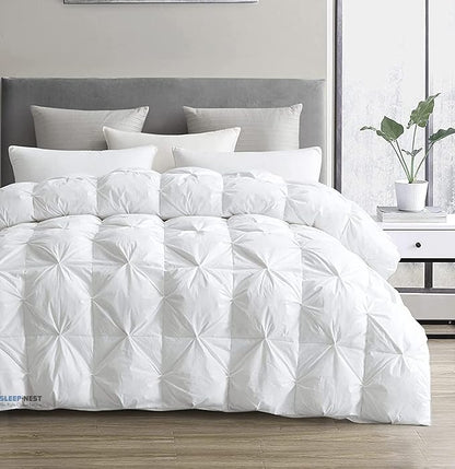 SLEEP-NEST Oversized King Comforter 136 x 120 Hotel Luxury Weighted Down Alternative Pinch Pleat 1 Piece Comforter with 8 Tabs/Loops 400 GSM-Box Stitched Extra Large Breathable Soft - White