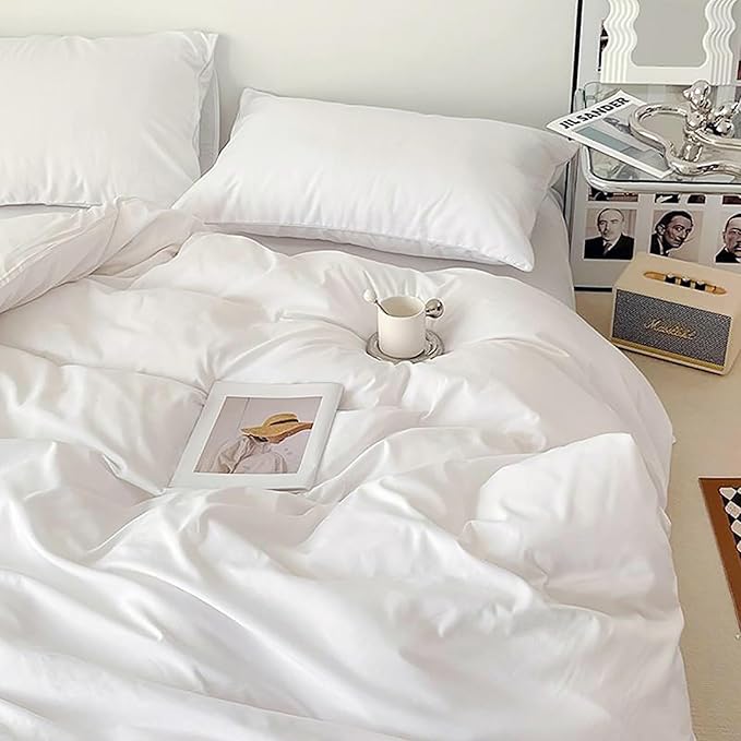 Cottonight White Comforter Sets Full Solid White Bedding Comforter Set Full Plain Cozy Breathable Quilts Blanket Soft Breathable Hotel Bedding Set with 2 Pillowcases for Women Men