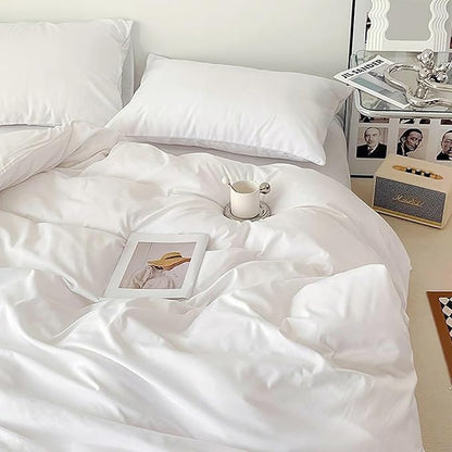 Cottonight White Comforter Sets Full Solid White Bedding Comforter Set Full Plain Cozy Breathable Quilts Blanket Soft Breathable Hotel Bedding Set with 2 Pillowcases for Women Men