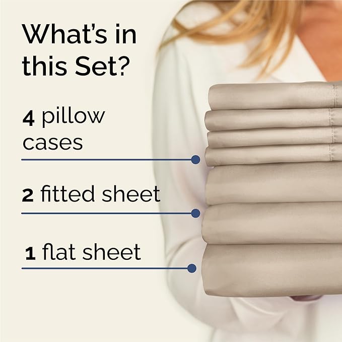 CGK Linens Split King 7 Piece Sheet Set - Cooling Sheets for Hot Sleepers - Hotel Luxury Bedding Set with 8-16 Inch Deep Pockets - 1 Flat & 2 Fitted & 4 Pillowcases - Soft & Wrinkle Free - Split King