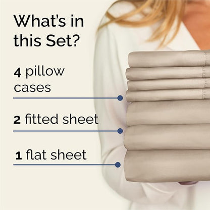 CGK Linens Split King 7 Piece Sheet Set - Cooling Sheets for Hot Sleepers - Hotel Luxury Bedding Set with 8-16 Inch Deep Pockets - 1 Flat & 2 Fitted & 4 Pillowcases - Soft & Wrinkle Free - Split King