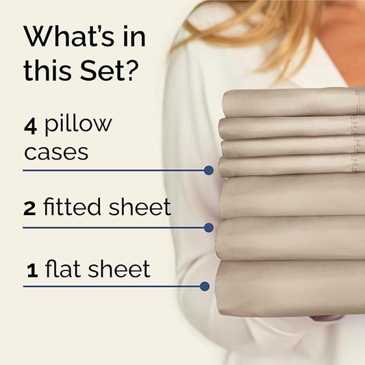 CGK Linens Split King 7 Piece Sheet Set - Cooling Sheets for Hot Sleepers - Hotel Luxury Bedding Set with 8-16 Inch Deep Pockets - 1 Flat & 2 Fitted & 4 Pillowcases - Soft & Wrinkle Free - Split King