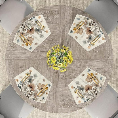 Artoid Mode Brown Poppy Floral Round Table Wedge Placemats Set of 6, Seasonal Winter Kitchen Dining Table Decoration for Indoor Party Home