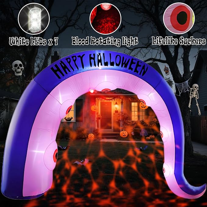 Giant 12FT Long Halloween Inflatables Octopus Arch Outdoor Decorations Blow up Yard Sea Monster Octopus Tenacle Archway with Red Blood Projector Lights for Garden Lawn Party Decor