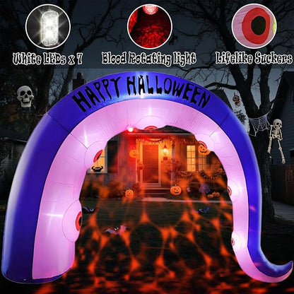 Giant 12FT Long Halloween Inflatables Octopus Arch Outdoor Decorations Blow up Yard Sea Monster Octopus Tenacle Archway with Red Blood Projector Lights for Garden Lawn Party Decor