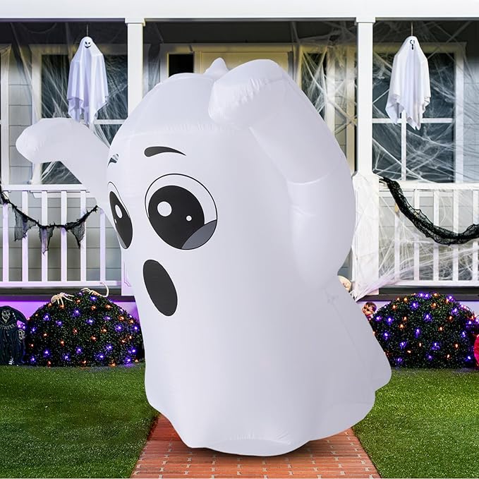 Joiedomi 5 FT Tall Halloween Inflatable Ghost Outdoor Decoration, Inflatable Halloween Ghost Decor Outdoor with Rotating Light, Blow Up Yard Decoration for Party Lawn Garden Decor