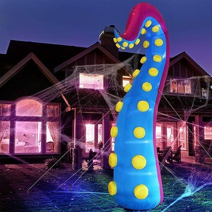 Juegoal 1 PCS Halloween Decorations 11.5FT Tall Inflatable Lighted Giant Octopus Tentacle, Octopus Legs with Lights, Halloween Front Door Window Roof Prop, Outdoor Holiday Blow up Decor - Mold B