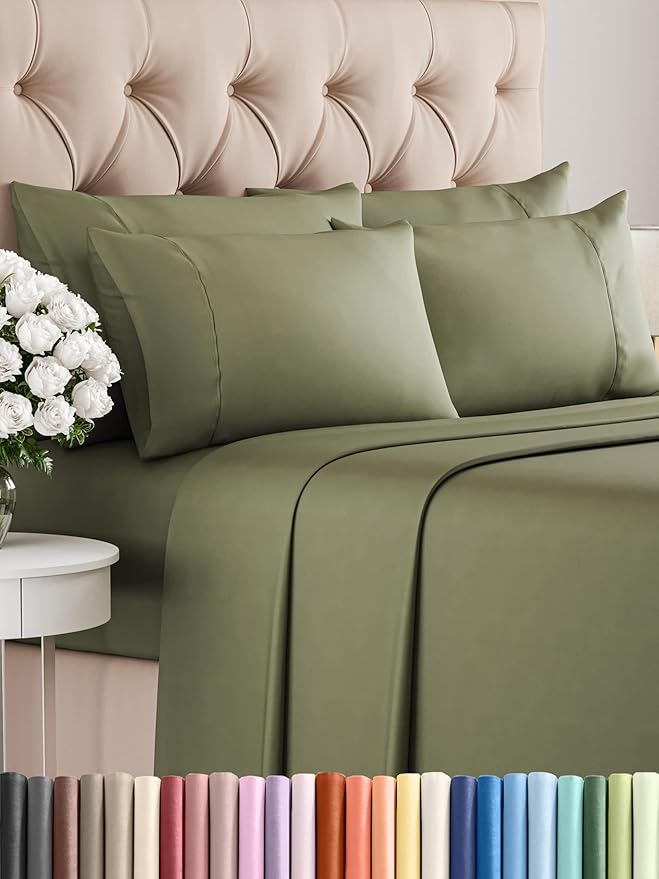 CGK Linens Cal King 6 Piece Sheet Set - Cooling Sheets for Hot Sleepers - Hotel Luxury Bedding Set with 8-16 Inch Deep Pockets - 1 Flat & 1 Fitted & 4 Pillowcases - Soft and Wrinkle Free - Sage Green