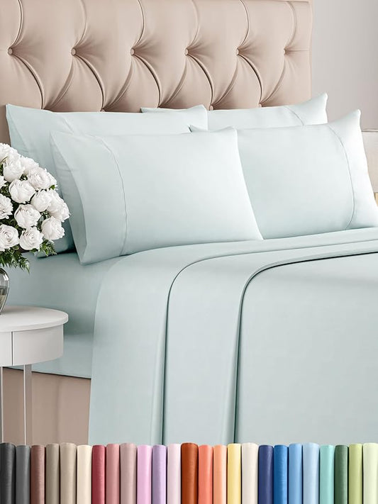 CGK Linens King 6 Piece Sheet Set - Cooling Sheets for Hot Sleepers - Hotel Luxury Bedding Set w/ 8-16 Inch Deep Pockets - 1 Flat & 1 Fitted & 4 Pillowcases - Soft, Comfy and Wrinkle Free - Ice Blue