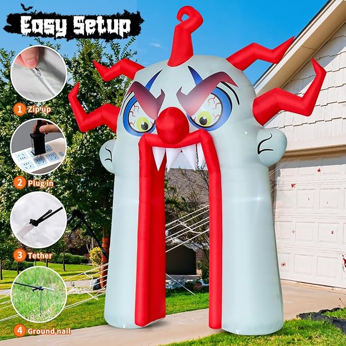 GOOSH 12.8 FT Halloween Inflatables Clown Archway Outdoor Decorations Blow Up Yard with Halloween Arch Built-in LEDs for Garden Lawn Indoor Party Decor