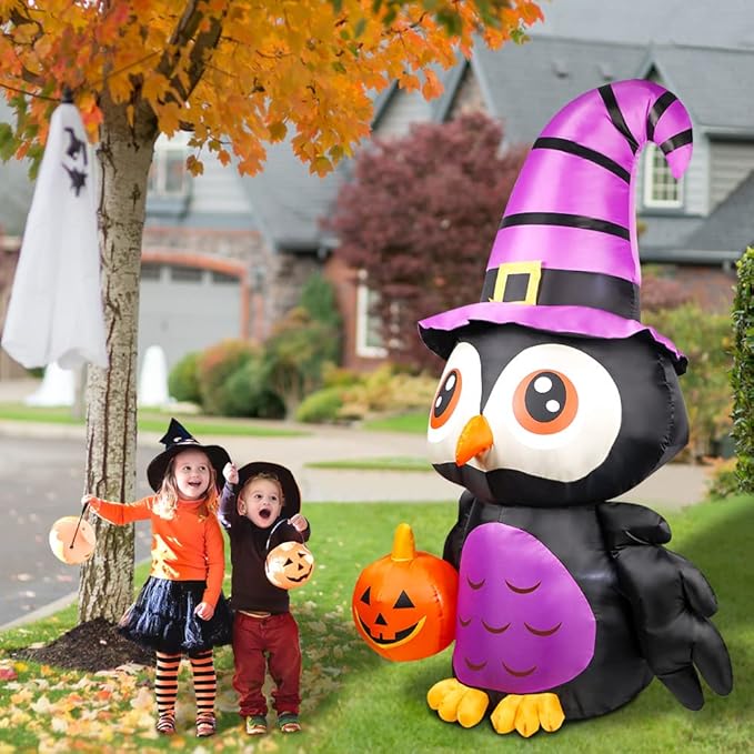 6FT Halloween Inflatables Outdoor Decorations Owl with Pumpkin, Halloween Blow Up Yard Decorations with Built-in LED Light for Inflatable Halloween Decoration Lawn Garden Indoor Outdoor Party