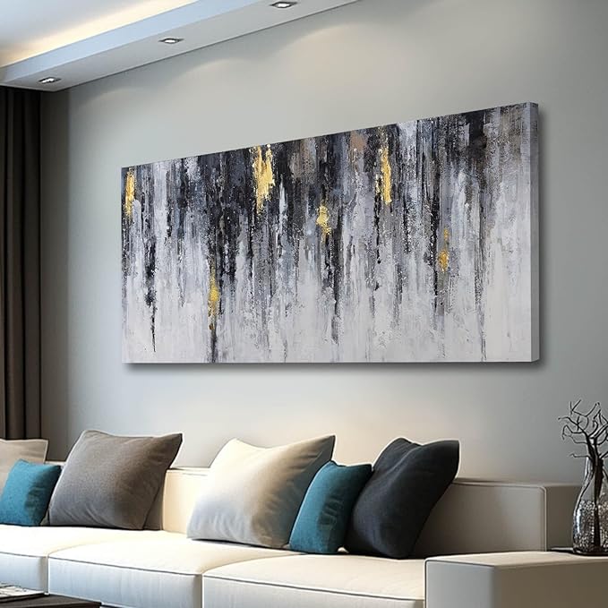 GAIDUOMAI Black and White Abstract Wall Decor Gold Foil Textured Wall Art Graffiti Art Work Wall Pictures for Living Room Home Office 29"x58" Large Size