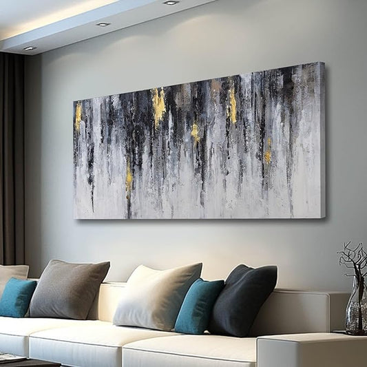 GAIDUOMAI Black and White Abstract Wall Decor Gold Foil Textured Wall Art Graffiti Art Work Wall Pictures for Living Room Home Office 29"x58" Large Size