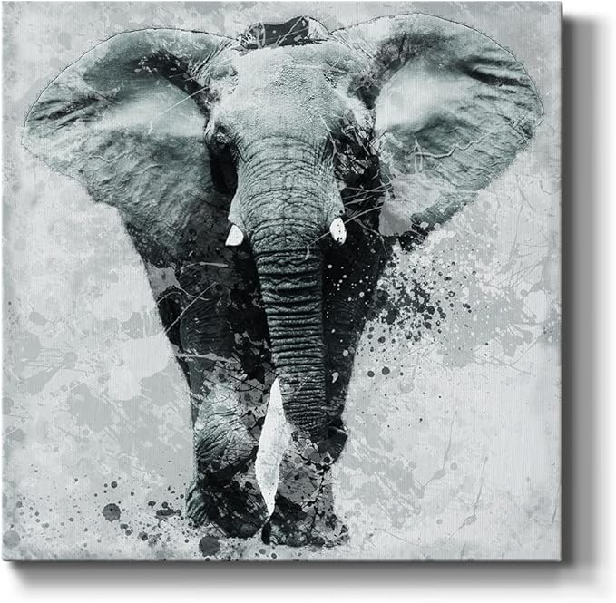 Colorful Animals Painting Wall Art on Canvas Modern Abstract Artwork, Proud Elephant Wall Art, Ready to Hang, 40'' x 40''