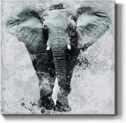 Colorful Animals Painting Wall Art on Canvas Modern Abstract Artwork, Proud Elephant Wall Art, Ready to Hang, 40'' x 40''