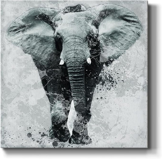 Colorful Animals Painting Wall Art on Canvas Modern Abstract Artwork, Proud Elephant Wall Art, Ready to Hang, 40'' x 40''