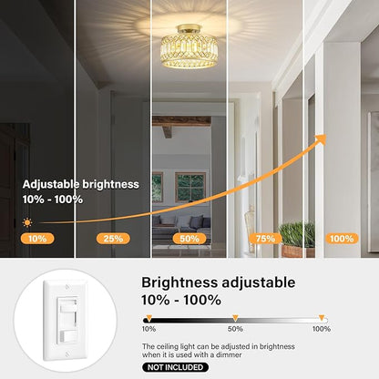 Crystal Ceiling Light Fixture, Modern Semi Flush Mount Ceiling Light, Gold Lighting Fixtures Ceiling Lamp for Hallway, Kitchen, Entryway, Bedroom, Laundry Room, 1-Light, 11.4 Inch