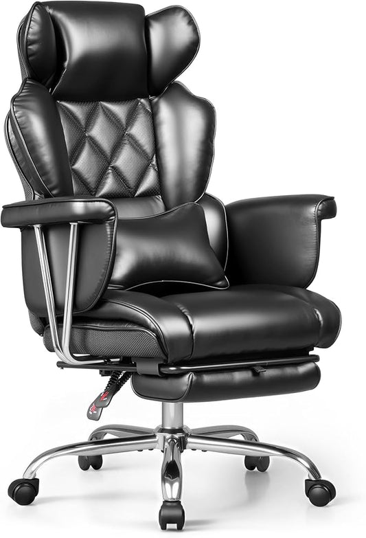 DEVAISE Executive Ergonomic Leather Home Office Chair with Footrest, Comfy Reclining Big and Tall Desk Chair with Lumbar Support, Heavy Duty, SGS Class 4 Gas Lift, Black