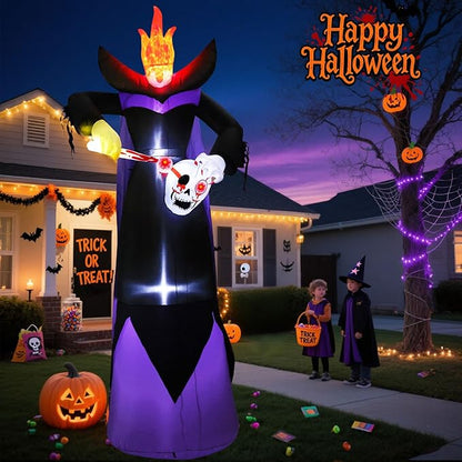 12FT Halloween Inflatables Giant Headless Reaper Ghost Outdoor Decorations with Flame Light Scary Flashing LED Lights Halloween Blow Up Yard Decorations for Party Garden Lawn Decor