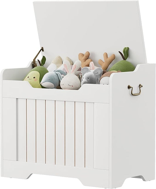 IDEALHOUSE Storage Chest, 24.8" Toy Chest for Boys Girls, Kids Wood Large Toy Box, Storage Bench with Safety Hinge,Storage Trunk for Entryway, Living Room, Bedroom, Playroom, White