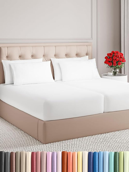 CGK Linens Split King 7 Piece Sheet Set - Cooling Sheets for Hot Sleepers - Hotel Luxury Bedding Set with 8-16 Inch Deep Pockets - 1 Flat & 2 Fitted & 4 Pillowcases - Soft & Wrinkle Free - Split King