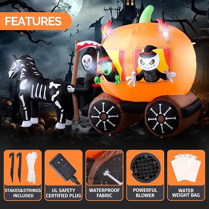 Amazingforless (4ft-12ft) Halloween LED Inflatable Decorations w/Blower Spooky Animated Blow Up (Frankenstein, Dragon, Ghost, Pumpkin, Skeleton Dog,Tree,Clown, Archway)