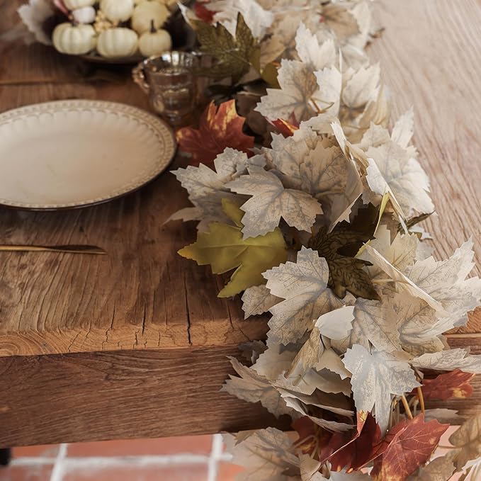 PARTY JOY 6PCS Leaf Garland, 5.6Ft Halloween Garland Artificial Maple Leaf Autumn Hanging Fall Vines Thanksgiving Decorations Fall Decor