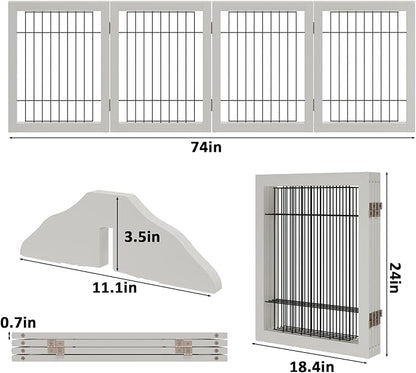 Dog Gate Indoor, Metal Dog Gates for Doorways House, 24-Inch Freestanding Pet Gates for Dogs, Puppy Fence (4 Panel, White)