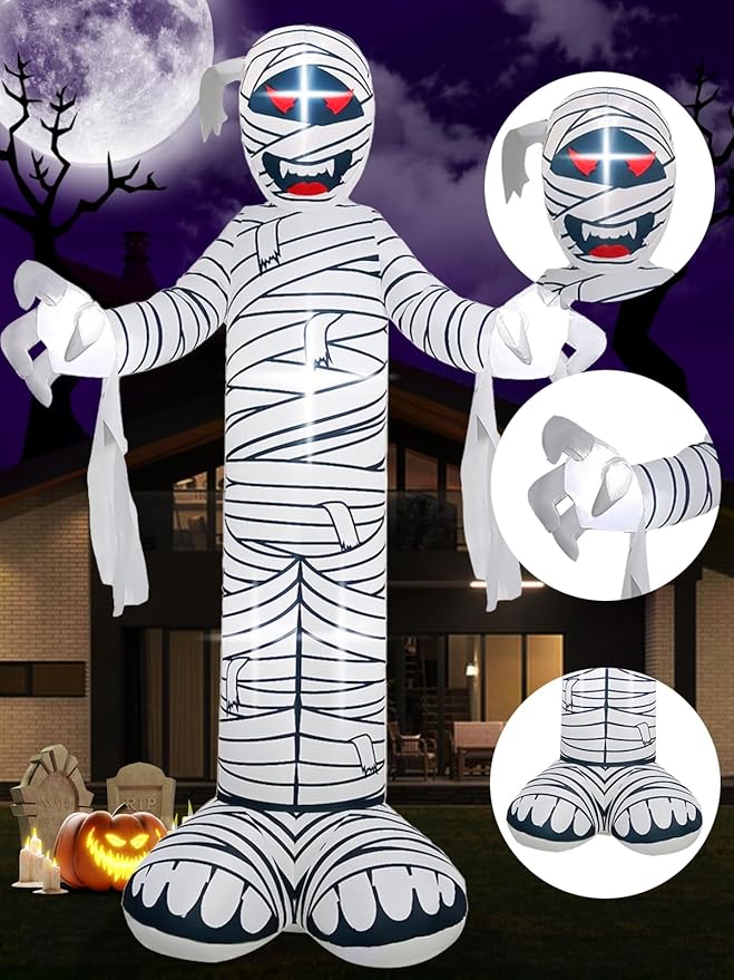 Kalolary 12 FT Halloween Inflatable Mummy Outdoors Decorations Blow Up Lighted Yard Decoration Mummy Inflatable with Build-in Light Scary Inflatables for Holiday Yard Garden Lawn Indoor Outdoor Decor