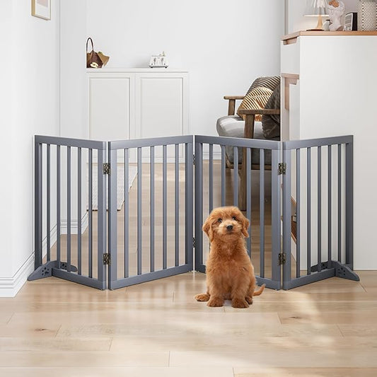 Dog Gates for Doorways 74-Inch Wide Freestanding Pet Gates for Dogs 24-inch Tall Dog Gates Indoor Stair House Dog Fence with Support Feet