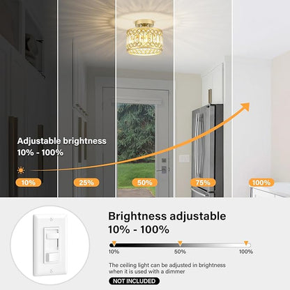 Crystal Ceiling Light Fixture, Modern Semi Flush Mount Ceiling Light, Gold Lighting Fixtures Ceiling Lamp for Hallway, Kitchen, Entryway, Bedroom, Laundry Room, 9.05 Inch