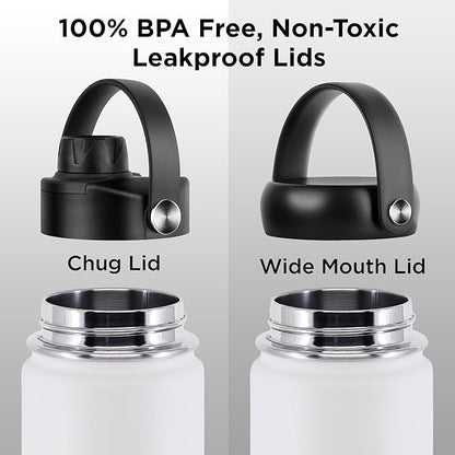 ThermoProof Hot & Cold Insulated Stainless Steel Water Bottle, Durable Leak Proof Gym Bottles for Men, Women & Kids, Double Walled Vacuum Bottles - 2 Lids (Mint, 22oz)