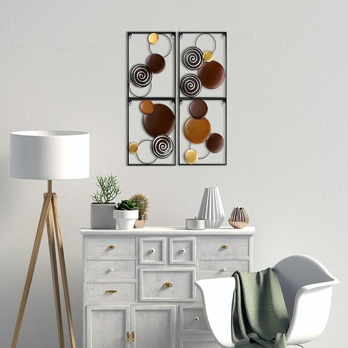 Tandefio 4 Pcs Metal Wall Art Abstract Wall Decoration Tree Branch Sign for Living Room Panels Sculpture Iron Modern Accent Hanging for Home Office(Round Style)