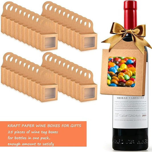 25pcs Kraft Paper Wine Bottle Box Wine Bottle Hanging Paper Box Hanging Foldable Wine Gift Boxes Hanging Bottle Gift Decoration for Holding Candy Truffles Chocolate Cookies