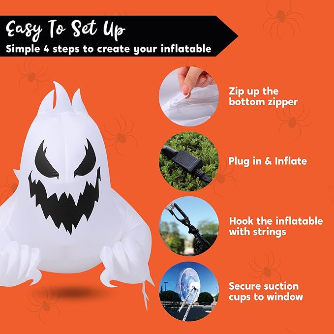 Joiedomi 4.5 FT Halloween Inflatable Scary Ghost Outdoor Decoration, Inflatable Window Breaker Decoration with Rotating Purple LEDs, Blow Up Ghost Halloween Window Decor for Party Garden Yard Decor
