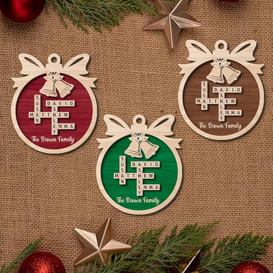Custom Family Crossword Ornament, Personalized Wooden Christmas Decoration