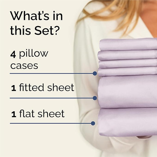 CGK Linens King 6 Piece Sheet Set - Cooling Sheets for Hot Sleepers - Hotel Luxury Bedding Set with 8-16 Inch Deep Pockets - 1 Flat & 1 Fitted & 4 Pillowcases - Soft and Wrinkle Free - Light Lavender