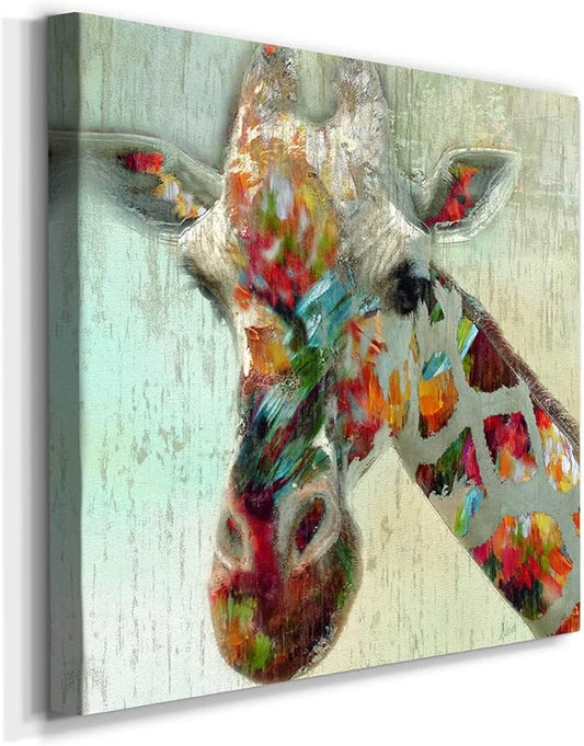 Abstract Wall Art Animals Poster for Bedroom and Living room,Paint Splash Giraffe Wall Art, Ready to Hang, 24'' x 24''