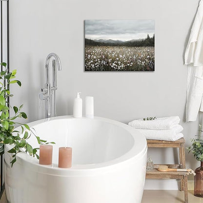 HGUAOA Vintage Framed Floral Landscape Wall Art for Living Room - Large Nature Artwork Above Bed Wall Decor - Farmhouse Mountain Pictures for Bedroom Wall Decor