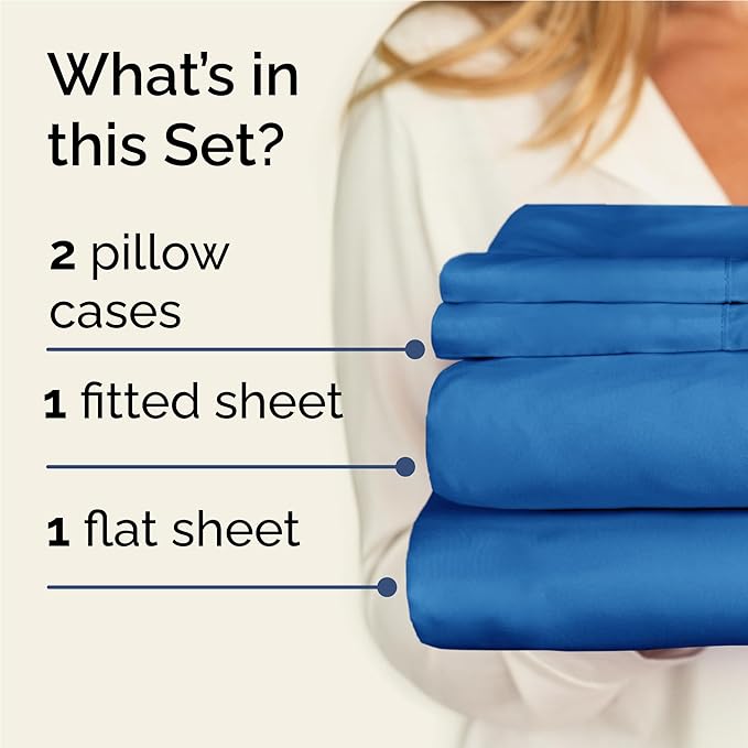 CGK Linens Twin XL 4 Piece Sheet Set - Cooling Sheets for Hot Sleepers - Hotel Luxury Bedding Set with 8-16 Inch Deep Pockets - 1 Flat & 1 Fitted & 2 Pillowcases - Soft and Wrinkle Free - Royal Blue