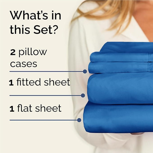 CGK Linens Twin XL 4 Piece Sheet Set - Cooling Sheets for Hot Sleepers - Hotel Luxury Bedding Set with 8-16 Inch Deep Pockets - 1 Flat & 1 Fitted & 2 Pillowcases - Soft and Wrinkle Free - Royal Blue