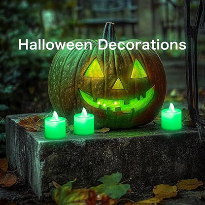 LANKER 24 Pack Flameless Led Tea Lights Candles, Flickering Green Battery Operated Electronic Fake Candles, Decorations for Party, Christmas, Halloween and Festival Celebration (Green)