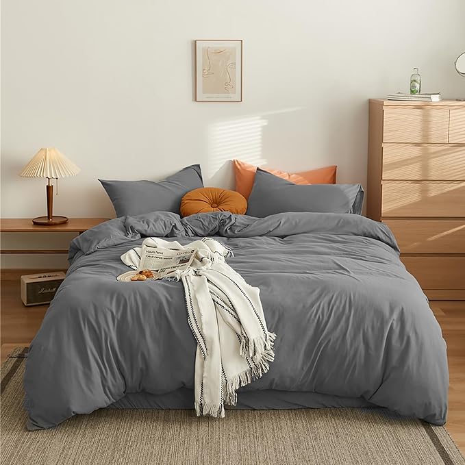 Cottonight Grey Comforter Set Twin Dark Grey Bedding Set Modern Solid Gray Blanket Quilts Modern Soft Breathable 3 Piece Comforter Set for Twin Bed