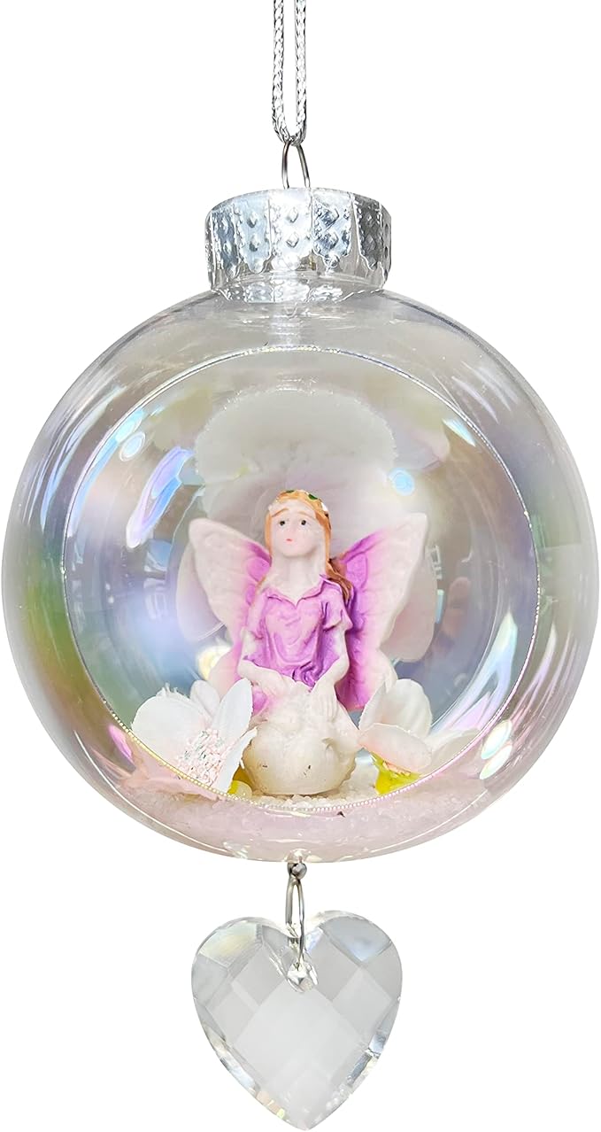 Purple Fairy Christmas Ornament - Handmade Shatterproof Decorations for Indoor Outdoor Xmas Tree - Clear Ball Ornaments with Magnetic Crystal - Great Gift or Stocking Stuffer for Mom, Sister, Friend