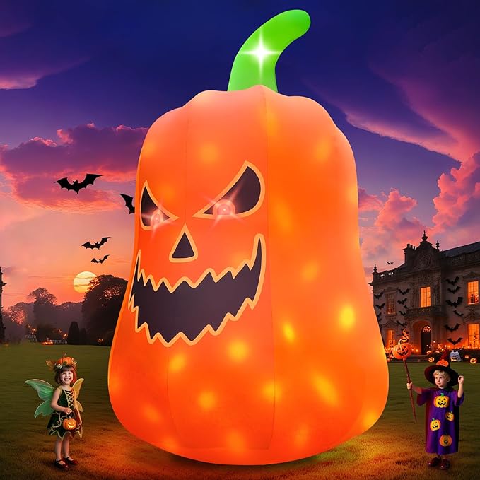 Kalolary 20FT Tall Halloween Inflatables Pumpkin Outdoor Decorations, Giant Pumpkin Ghost Blow Up Yard Decorations with Build-in Flashing Lights for Yard Garden Lawn Indoor Outdoor Decors