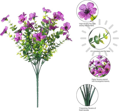Artificial Fake Plants Flowers for Outdoor Outside Summer Decoration, 12 Bundles Faux UV Resistant Look Real Silk Purple Daisy for Porch Patio Home Window Box Yard Garden Planter