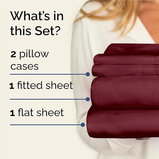 CGK Linens Twin XL 4 Piece Sheet Set - Cooling Sheets for Hot Sleepers - Hotel Luxury Bedding Set w/ 8-16 Inch Deep Pockets - 1 Flat & 1 Fitted & 2 Pillowcases - Soft, Comfy & Wrinkle Free - Burgundy